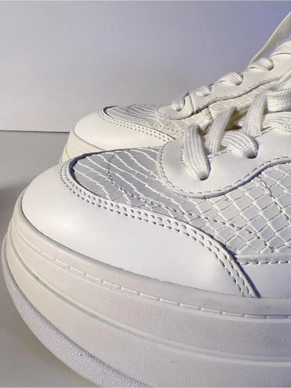 Michael Kors White Platform Lace-Up Sneakers with Woven Detail